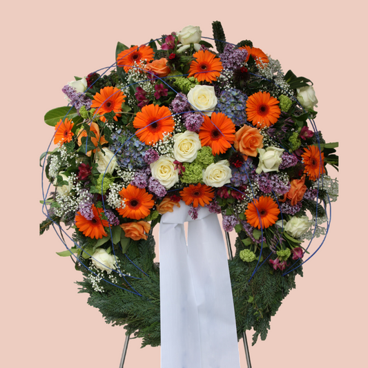 Trauerkranz mit Schleife - Lebensfarben