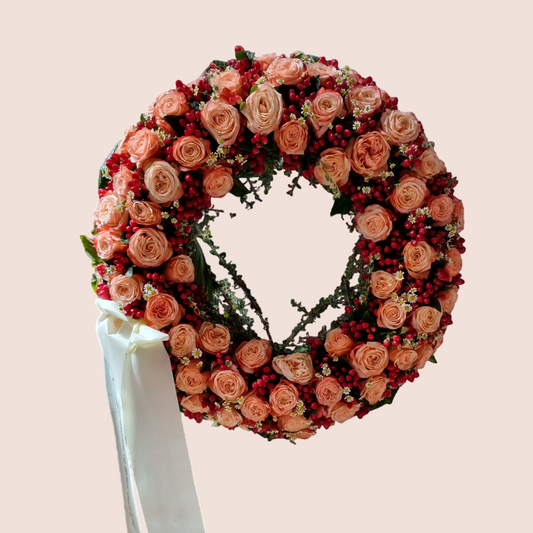 Trauerkranz mit Schleife - Rosenkreis