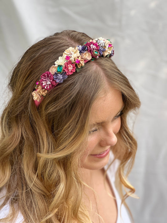 Haarreif mit pinken Blumen