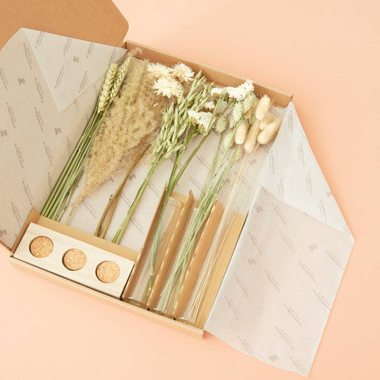 Trockenblumen im Briefkasten (Geschenkbox) - Mit Vasen - Natur