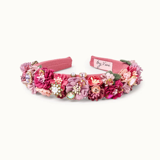 Haarreif mit Blumen, magenta