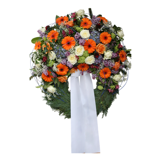 Trauerkranz mit Schleife - Lebensfarben